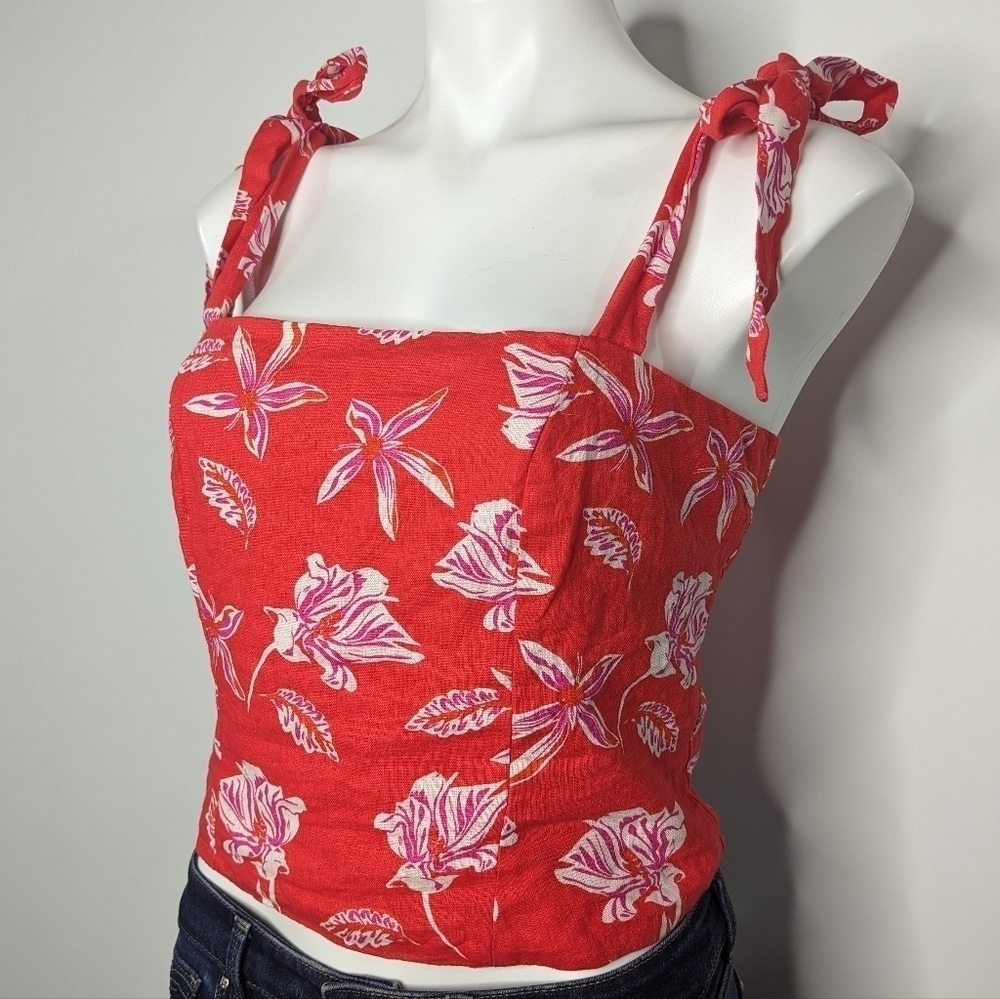 Joie Red Floral Tie-Shoulder Tank Top - Picture 2 of 8